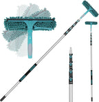 30 Feet High Reach Window Squeegee with 6-24 Ft Extension Pole, Window Cleaner Tool with 5-Stage Telescoping Pole, Window Cleaning Kit with Rotatable Head (2 Squeegee & 2 Microfibre Cloths)