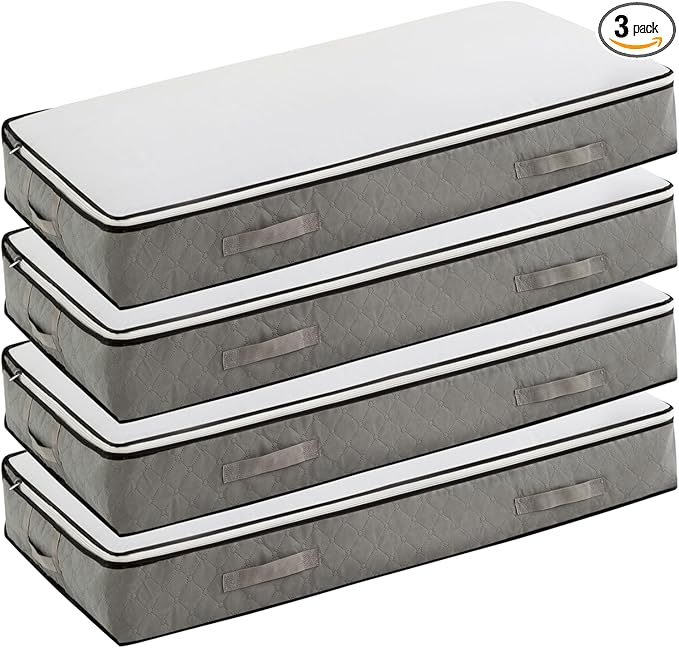 90L Under Bed Storage Containers, Closet Organizers and Storage Bins, Foldable Underbed Storage Bags for Blanket, Clothing, Comforter, Sweaters, Pillows, Linen Sheets, Wrapping Paper, grey