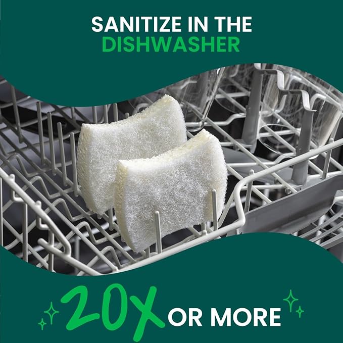 Scotch-Brite Greener Clean Non-Scratch Scrub Sponge, Sponge for Washing Dishes, Cleaning Kitchen, Superior Performance and Made with Sustainable Materials, Dishwasher Safe, 12 Scrub Sponges