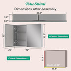 TokeShimi 40x32 Bathroom Medicine Cabinet with Mirror Silver, Aluminum Tempered Mirrored Medicine Cabinet Recessed or Wall Mounted with Adjustable Storage Metal for Modern Farmhouse