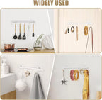 Kitchen Utensil Hanger, Adhesive Utensil Holder Wall Mount Kitchen Rack Rail with 12 Hooks, Space Saving and No Drilling, White, 2 Pcs