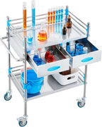 VEVOR Stainless Steel Utility Cart, 2 Layers with Two Lockable Wheels, Ideal for Laboratory, Hospital, Dental Use