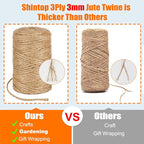 Shintop 3mm Twine, 328 Feet Garden Twine Heavy Duty 3Ply Natural Jute String for Arts, Crafts, Gift Wrapping and Climbing Plants (Brown)