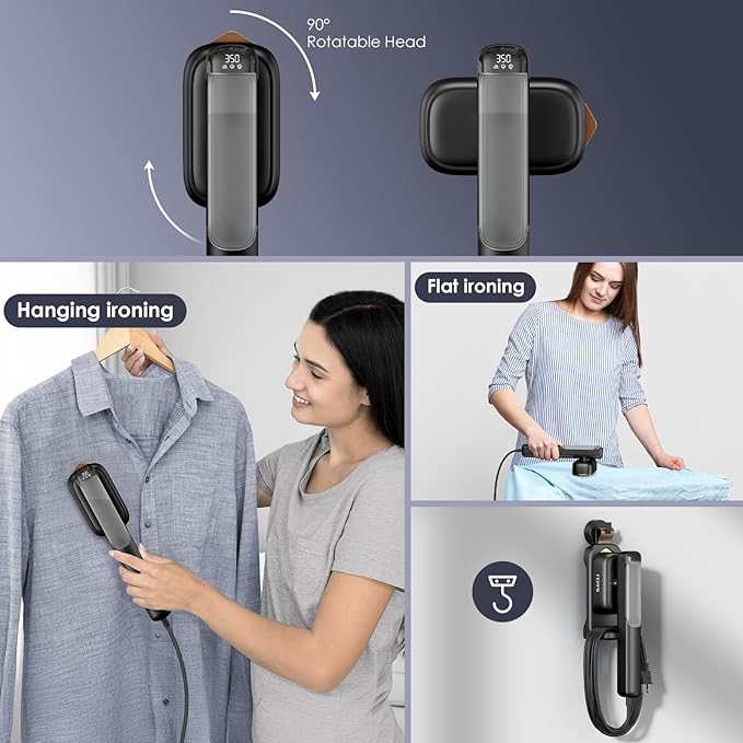 FEPPO Travel Steamer for Clothes, 110-240V Dual Voltage Portable Steamer & Iron 2 in 1, Fast Heat Up, 1100W Powerful Garment Steamer, Large Ceramic Heat Panel for Home & Global & Europe Traveling