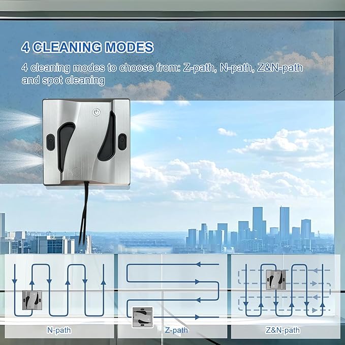 Window Cleaning Robot 6000Pa Suction Power Window Cleaner Robot with 4 Water Spray Intelligent Cleaning with App Control, Perfect for High-Rise Windows, Tiles and Glass Doors