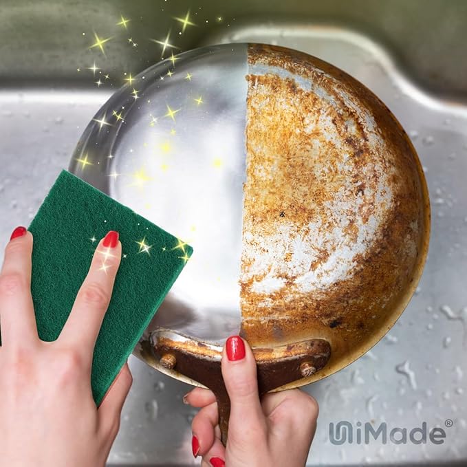 Heavy Duty Scouring Pad, 96Pcs Household Scour Pad for Kitchen, Garage and Outdoors, Reusable Dish Scrubber Pads for Pan and Metal Grill - Green