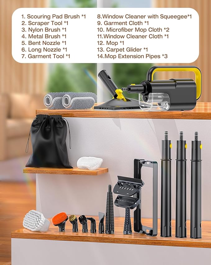 LABIGO 10-in-1 Steam Mop with Detachable Handheld Steamer, 350ml Tank, 10s Heat-Up, 248°F Steam Cleaner, 2-Level Control and Swivel Head for Floor, Carpet, Tile - Lightweight and Multi-Surface, Gray