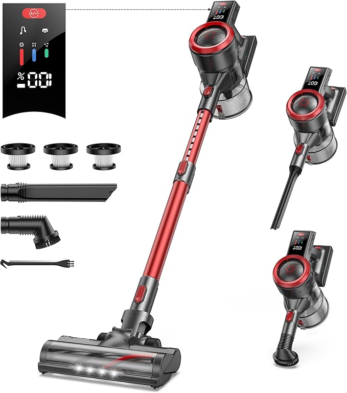 Cordless Cleaner, 450W 38KPA Stick Vacuum with Brushless Motor, Up to 55Mins, Smart Color Touch Display, Rechargeable Cordless Vacuum, Household Handheld Vacuum for Pet Hair/Carpet/Hard Floor