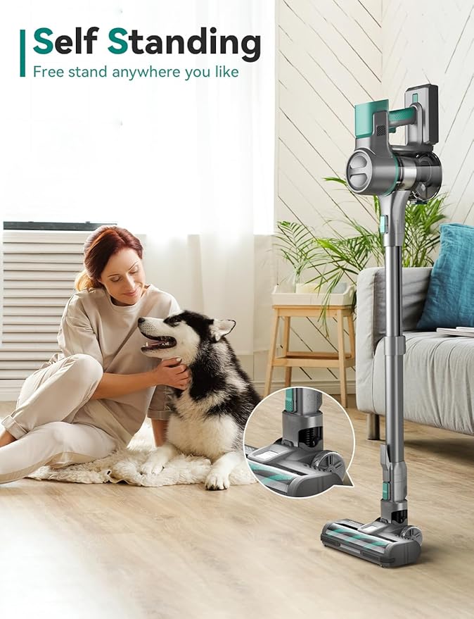 DEVOAC S10K Cordless Vacuum Cleaner, 45Kpa 50mins Lightweight Stick Vacuum with Powerful Suction for Home, Rechargeable, Self-Standing, Handheld Vacuum Cleaners for Hardwood Floors, Carpets, Pet Hair