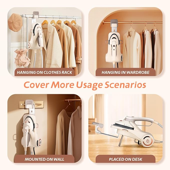 Handheld Steamer for Clothes, 1500W Garment Steamer Steam Iron with Large Soleplate, 390ml Detachable Water Tank, 2 Steam Levels/Pulse Steam/Dry Iron, 20s Heat Up, for Apartment/Hotel/Home