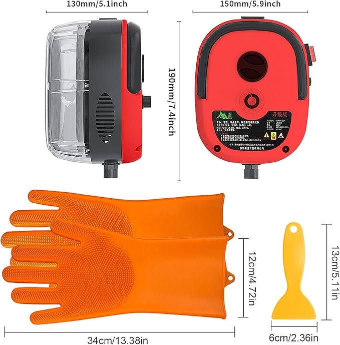 Steam Cleaner, 2500W High Pressure Steam Cleaner for Cleaning, 1.2L Portable Car Steamer with Brush Heads Gloves Scraper handheld Steam Cleaner for Home Use Kitchen Grease Car Detailing (110V, Red)