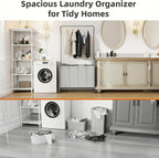 ROMOON Laundry Hamper Sorter Cart: 4 Section Organizer with Hanging Bar and Heavy-duty Lockable Wheels | 180L Rolling Laundry Basket with Clothes Rack in Laundry Room or Small Spaces (Grey)