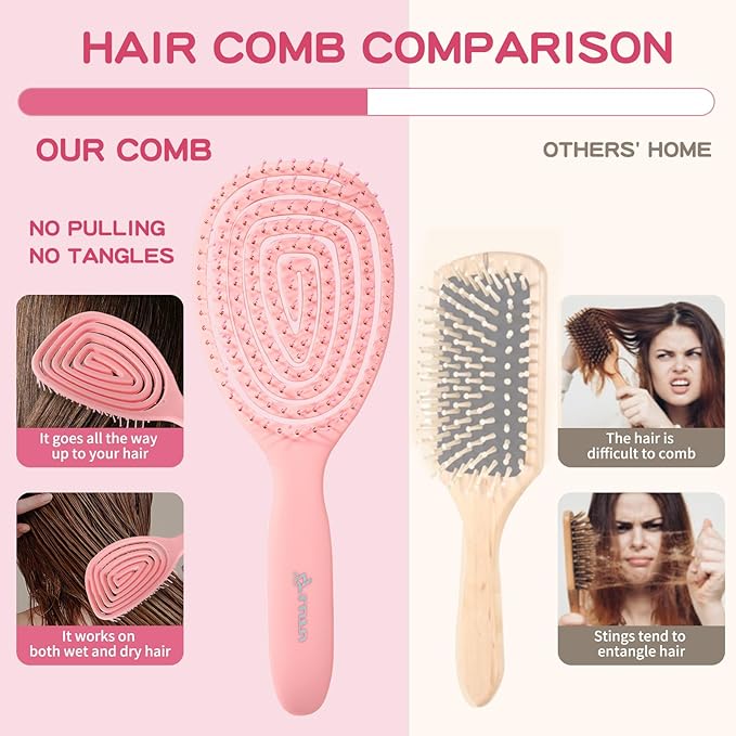 Shower Squeegee for Glass Doors, Bathroom Squeegee for Shower, Window Squeegee - Pink Comb and Squeegee Set for Hair Care and Glass Cleaning, by LTLUTU