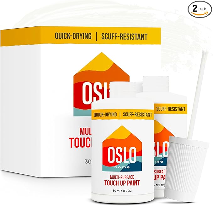 Touch Up Paint, Bright White, two 1oz., Satin, w/brush in bottle, Quick drying, for Home repairs, Kitchen Cabinets, Trim