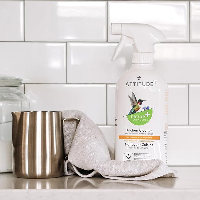Bundle of ATTITUDE Kitchen Cleaner, EWG Verified, Advanced Degreasing Power, Plant and Mineral-Based, Vegan, Citrus Zest, 27.1 Fl Oz + Dishwashing Liquid, Citrus Zest, 23.7 Fl Oz