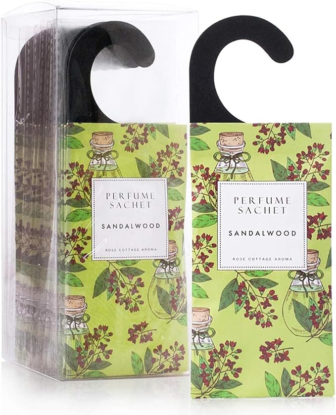 Large 12 Packs Sandalwood Hanging Closet Deodorizer Air Freshener Long Lasting Scented Sachets Smell Goods for House