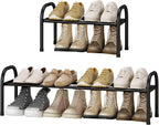 STO STO Expandable Shoe Organizer, 1-Tier Metal Shoe Rack for Closet, Up to 8 Pairs Adjustable Storage for Front Door Entrance, Free Standing Organizer for Entryway, Black