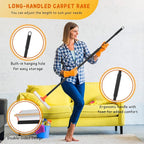 Carpet Rake for Pet Hair Removal, 57'' Long Handle Dog and Cat Hair Remover Tool to Fluff Rug, Stair Carpets and Couch Cleaning Rake