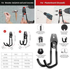 3-H Garage Wall Hooks 10 Pack, Heavy Duty Garage Hooks with Extra Welding Spots, Wall Mount Storage Organizer for Hanging Garden Lawn Tools, Chair, Shovel, Blower, Toolkit (Black)
