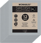 LOLA Wowables XL Swedish Dishcloths, 12 Reusable Eco Cleaning Cloths, 11" x 10", Ultra Absorbent Cellulose Sponge Towel, Compostable, Made in Germany