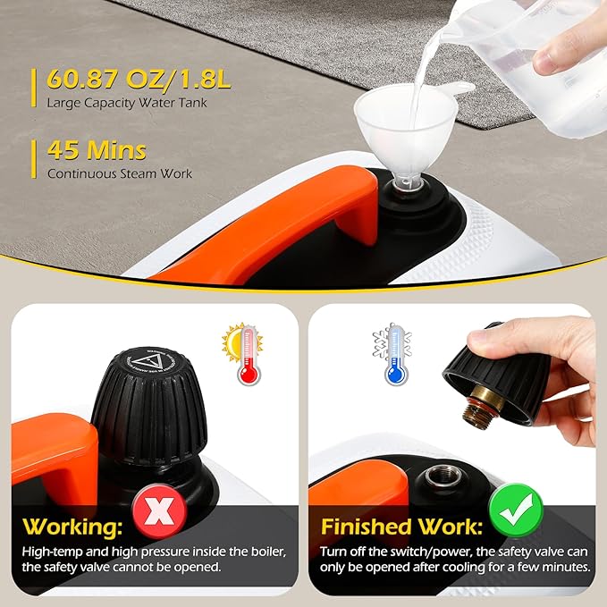 Dyna-Living Steam Cleaner 1800W Steamer for Cleaning 5 Bar Steamer Cleaner for Car Detailing 320°F High Temperature High Pressure Steamer for Carpets Floor with 1.8 L Inner Water Tank