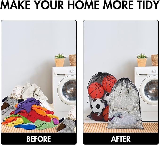 Berlune 30 Pack 24 x 36 Inches Large Mesh Bags for Laundry, Wash bags, Sturdy Mesh Material Closed with Drawstring, Factory, University, Dormitory, Travel and Apartment Dweller (Black)