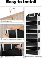 1 Pack Over The Door Storage Organizer with 5 Pockets 10 Mesh Side Pockets, 44 lbs Weight Capacity Door Hanging Organizers and Storage for Bedroom,Bathroom,Nursery,Pantry,Dorm(Black)