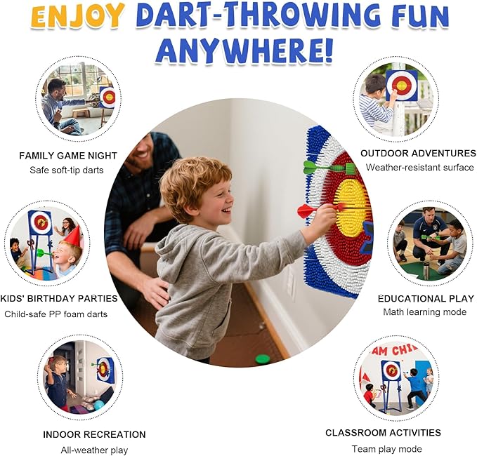Axe Throwing Game for Backyard - Steel Frame Ax Throw Kit for Kids & Adults - Bristle Target with 6 Throwing Axes Set & Travel Bag - Outdoor/Indoor for Kids & Families Yard Carnival Games