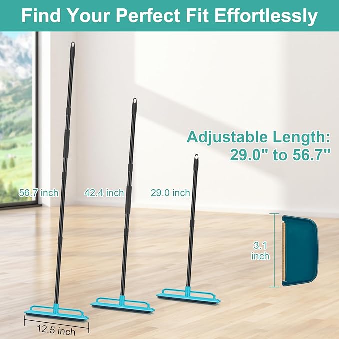 Carpet Rake for Pet Hair Removal Tool, Reusable Pet Hair Remover Broom with 56” Long Handle, Cat & Dog Hair Carpet Scraper for Rugs Mats Couch