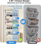 Over The Door Organizer Multi Pocket,5 Tier Large Hanging Shelf for Storage Kids Toys, Diapers, Clothes,Yarn,Heavy Duty Behind Door Storage for Bedroom Bathoom Nursery Closet Pantry,Beige
