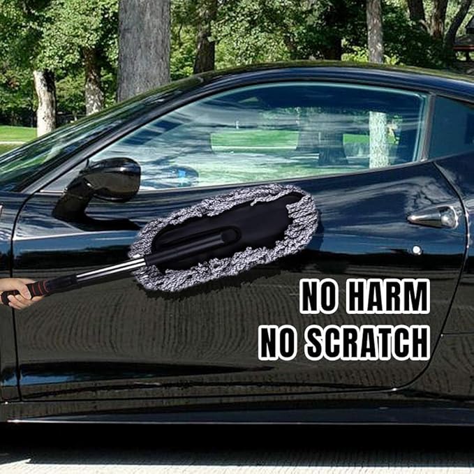 Microfiber Car Duster Exterior Interior Cleaner Cleaning Kit size 15.7 inch with Long Retractable Handle to Trap Dust and Pollen for Car Bike RV Boats or Home use - Grey