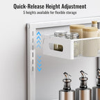 Full Metal Under Sink Organizer 2-Tier, Pull Out Cabinet Organizers and Storage, Silk-Smooth Sliding Drawer for Kitchen, Bathroom, Pantry, Cabinet, Closet (White, 2 Pack)