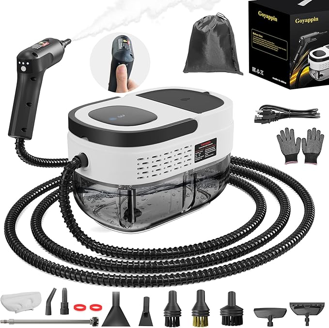Steam Cleaner for Home, 15s Heat-Up, 1.6L Water Tank, 3-Level Adjustable Handle, Handheld Steam Cleaner for Car Detailing, Dirt, Furniture, Couch, Floor Tile, Bathroom, Bed Bugs, 12Pcs Accessories
