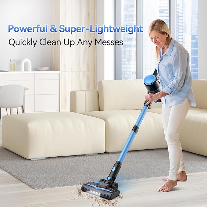 N8 Cordless Vacuum Cleaner, Lightweight Stick Vacuum with Powerful Suction, 2200mAh Battery, 40 Mins Runtime, Self-Standing, Rechargeable Vacuum Cleaners for Home Hardwood Floor Carpet Pet Hair