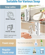 Automatic Foaming Soap Dispenser 12.8oz, Rechargeable & 6 Levels Foaming Adjustable with Digital Display, Wall Mount, Waterproof, Touchless Hand/Dish Soap Dispenser for Kitchen, Bathroom, Hotel