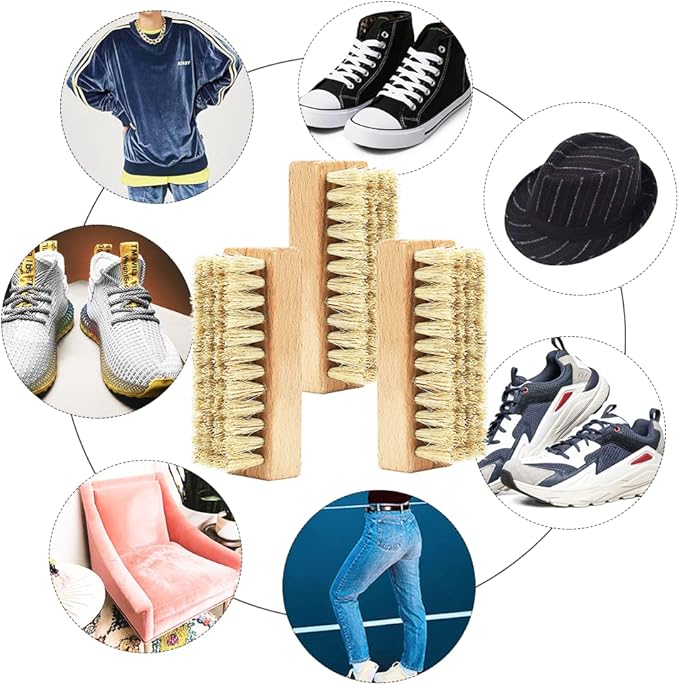 Sneaker Shoe Cleaner Brushes, Boar Bristles Wooden Cleaning Brush Cleans Dirt and Grime from Shoes and Laundry - 3 Pack
