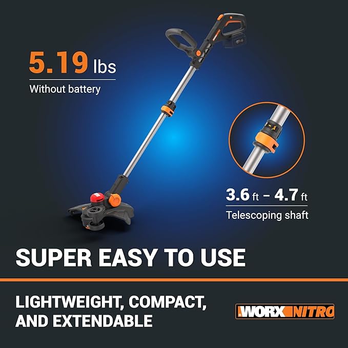 Worx Nitro 20V 13" Cordless String Trimmer with Brushless Motor, 3-in-1 Grass Trimmer Edger Mini-Mower, Lightweight Weed Trimmer COMMAND FEED Instant Line Advancement – Tool Only
