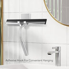Shower Squeegee for Shower Glass Door with Adhesive Hook, Stainless Steel Squeegee for Shower Glass, Window Squeegee for Cleaning Tile Wall, Mirror, Car(10", Silver)