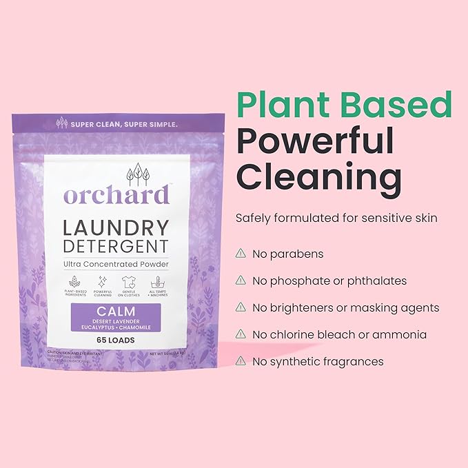 Orchard Laundry Detergent Powder Natural Deep Cleaning Laundry Powder for Sensitive Skin - Lavender Chamomile - Plant Based Effective Ingredients - 65 Loads - Enzyme-Powered, Eco Friendly Detergent