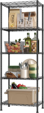 HOMEFORT 5-Shelving Unit, Adjustable Wire Shelving, Metal Wire Shelf Rack Organizer for Kitchen, Pantry, Closet, Bathroom, Laundry, Black,21" W x 11" D x 59" H