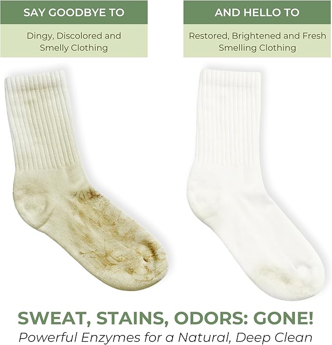 Athletic Sport Active wear Laundry Detergent | 4x Powerful Plant-Based Formula with Cleaning Enzymes for Sport Wash | Fragrance Free Natural Odor & Stain Remover