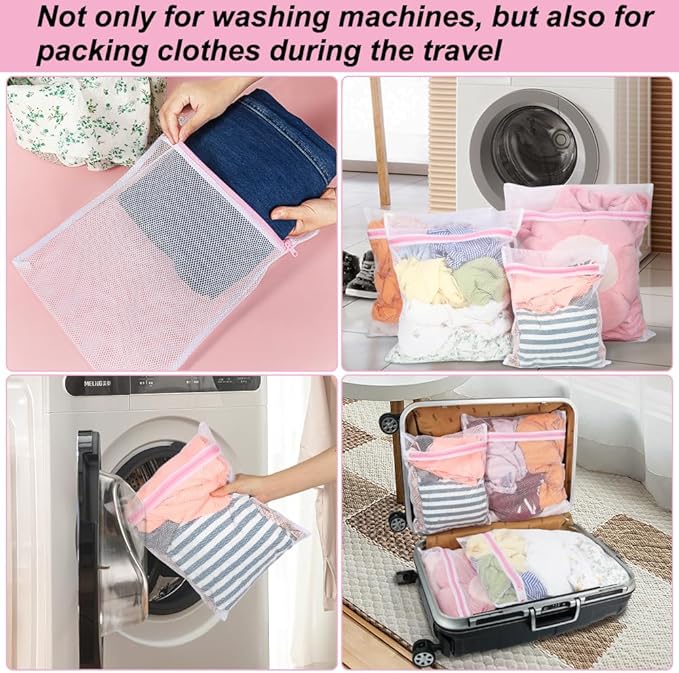 Vivifying Mesh Laundry Bags, 4pcs Durable Coarse Mesh Wash Bags with Zipper for Washing Machine, Delicates, Lingerie, Socks, Shoes and Stuffed Animals