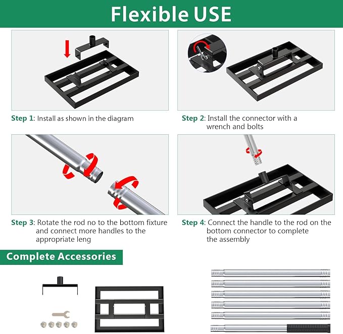 17" x 10" Lawn Leveling Rake with 78" Adjustable Stainless Steel Handle - Heavy Duty Grass Leveling Tool, Leveling rake for Lawn Care, Yard Leveler
