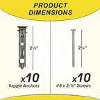 Heavy Duty Drywall Anchors and Screws Kit Including Self-DrillingToggle Anchors & Screws - Durable Zinc Self Drilling Drywall Anchors for Hanging Pictures & More
