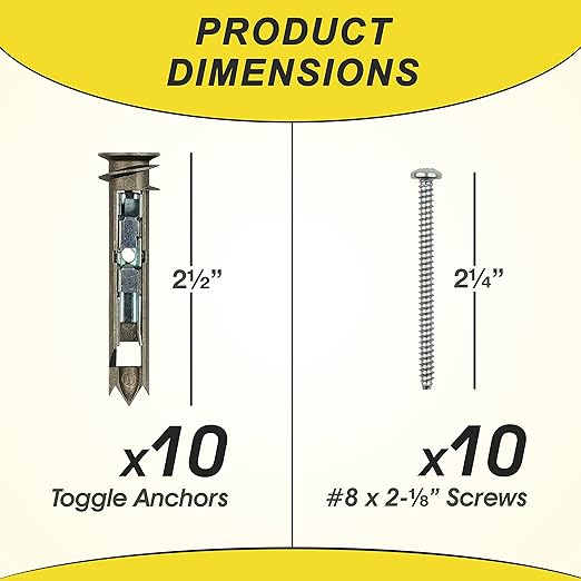 Heavy Duty Drywall Anchors and Screws Kit Including Self-DrillingToggle Anchors & Screws - Durable Zinc Self Drilling Drywall Anchors for Hanging Pictures & More