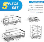 5-Pack Rustproof Stainless Steel Shower Caddy – No Drill Adhesive Bathroom Organizer with Large Capacity, Spacious Shower Shelves for Inside Shower, Kitchen & Home Decor Storage-XL Size