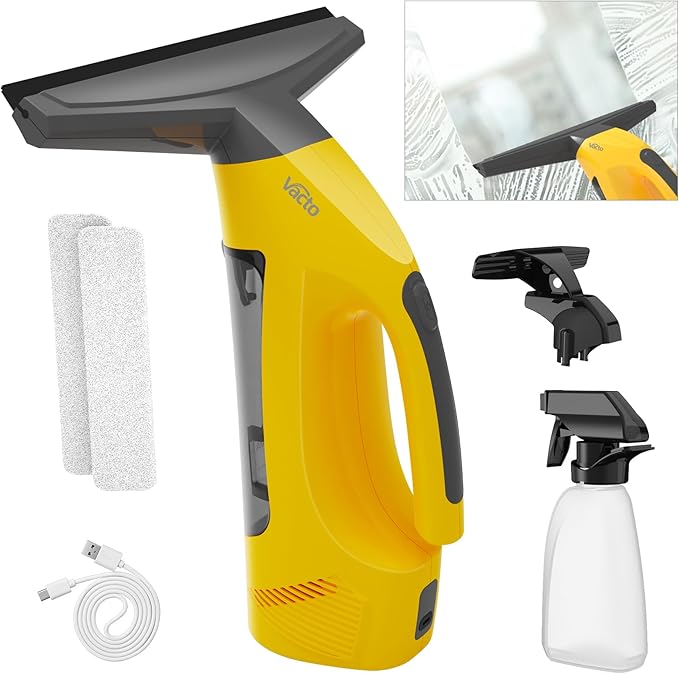 All-in-One Electric Window Vacuum Squeegee Set, Streak-Free Cordless Window Cleaner Tool with Extra Sprayer, Glass Cleaner Tool for Windows, Mirrors & Smooth Surfaces