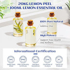 HIQILI Lemon Essential Oil, Household Cleaning, Air Purification, Skin Care, Can be Added to Cleansers, Sprays, Body Lotions Use - 3.38 Fl Oz/100ML