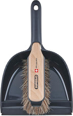 Superio Handheld Comfort Grip Dustpan and Brush Set - Hand Broom with Swiss Natural Horsehair Bristles.