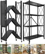 Kitchen Garage Metal Shelves, Storage Shelves Organizer, Foldable Metal Shelving, Closet Shelving Unit, 28" W x 14" D x 50" H Bakers Rack Microwave Stand, Plant Stand with Wheels (4-Tier Shelf)